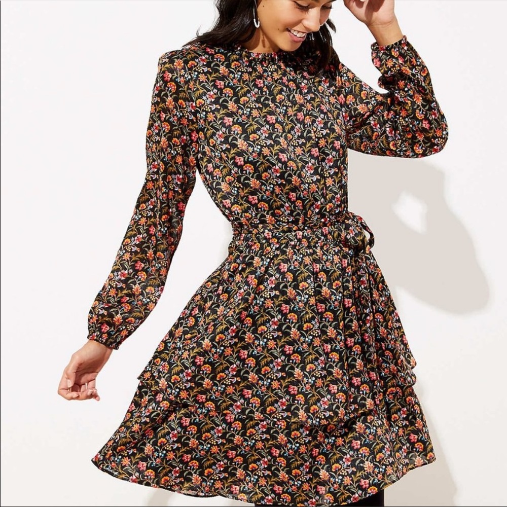 LOFT Shimmer Floral Ruffle Dress